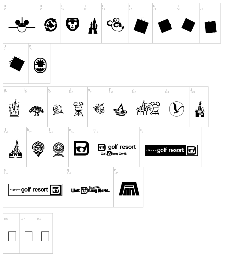 Mouse Tags font map
